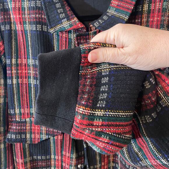 La Miel Plaid Bomber Jacket Large Multicolor Button Front Pockets Retro Grunge - Picture 8 of 9